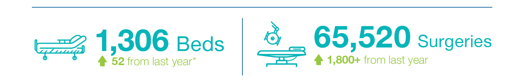 1,306 beds (52 more than last year). 65,520 surgeries (over 1,800 more than last year)
