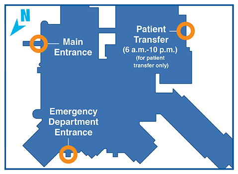 map of Mississsauga Hospital entrances