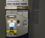 Image of parking pay station located at the entrance of parking deck