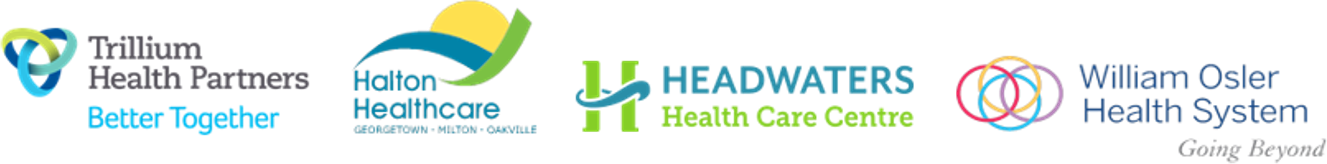 Logos: Trillium Health Partners, Halton Healthcare, Headwaters Health Care Centre, William Osler Health System